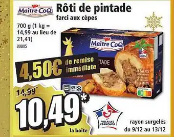 Norma Rôti de pintade farci aux cèpes maître coq offre