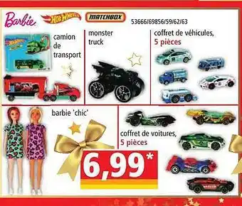 Camion de transport hot wheels, monster truck, coffret de véhicules, 5 piÚces, barbie 'chic', coffret de voitures 5 piÚces
