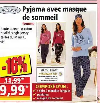 Norma Pyjama avec masque de sommeil femme ellenor offre