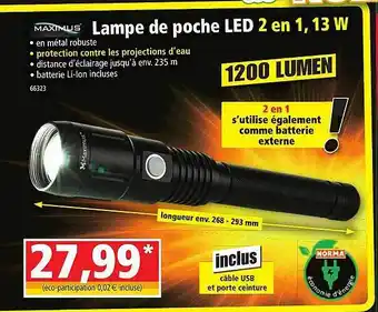 Norma Lampe de poche led 2 en 1, 13 w maximus offre