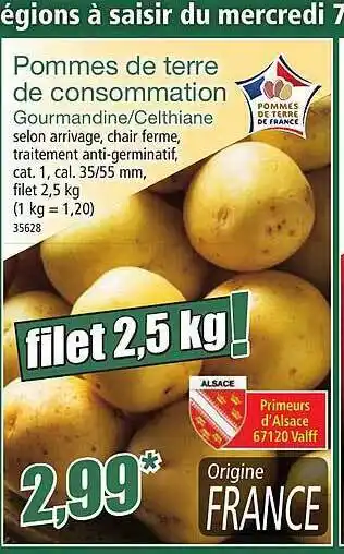 Norma Pommes de terre de consommation gourmandine-celthiane primeurs d'alsace offre