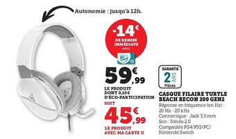 Super U Casque filaire turtle beach recon 200 gen2 offre