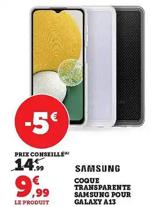Super U Coque transparente samsung pour galaxy a13 offre
