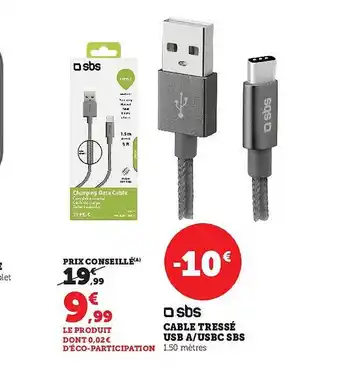 Cùble tressé usb a-usbc sbs