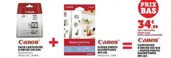 Super U Pack cartouche d'encre 545-546 canon + papier photo magnétique mg-101 canon offre