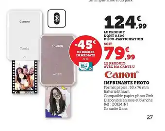 Super U Imprimante photo canon offre