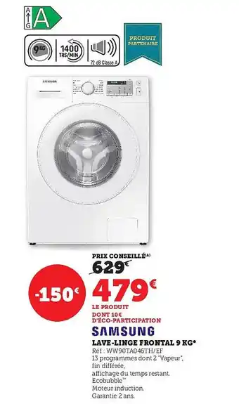 Super U Lave-linge frontal 9 kg samsung offre