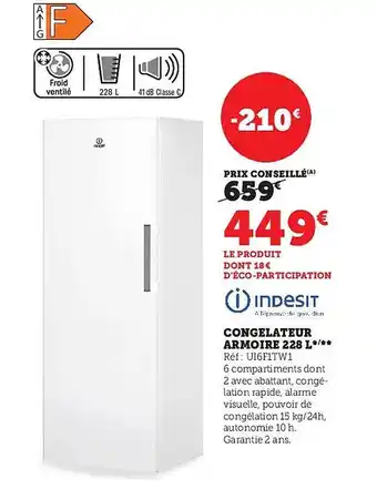 Super U Congélateur armoire 228l indesit offre