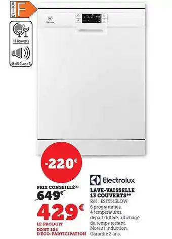 Super U Lave-vaisselle 13 couvertes electrolux offre