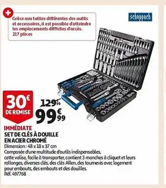 Auchan Set de clés à douille en acier chromé scheppach offre