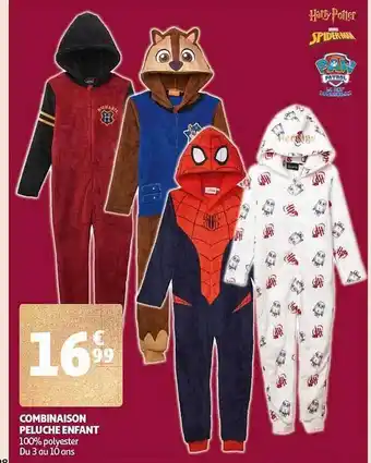 Auchan Combinaison peluche enfant harry potter, spider-man, paw patrol offre