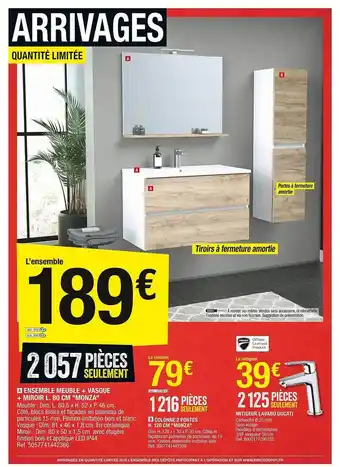 Brico Dépôt Ensemble meuble + vasque + miroir l.80 cm offre