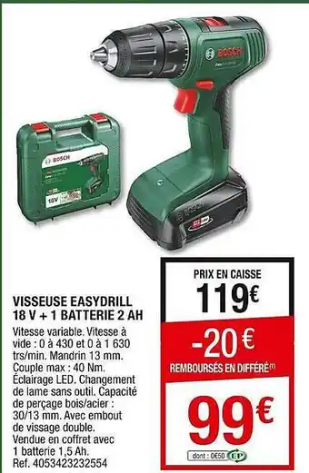 Brico Dépôt Visseuse easydrill 18v + 1 batterie 2 ah bosch offre