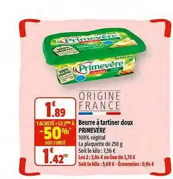 Coccinelle Express Beurre à tartiner doux primevère offre