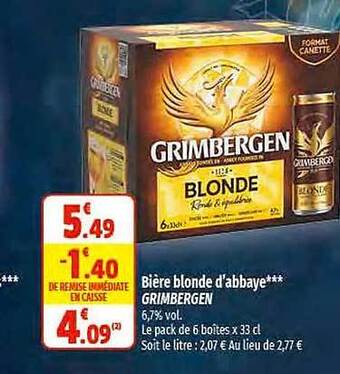 Coccinelle Supermarché Bière blonde d'abbaye grimbergen offre