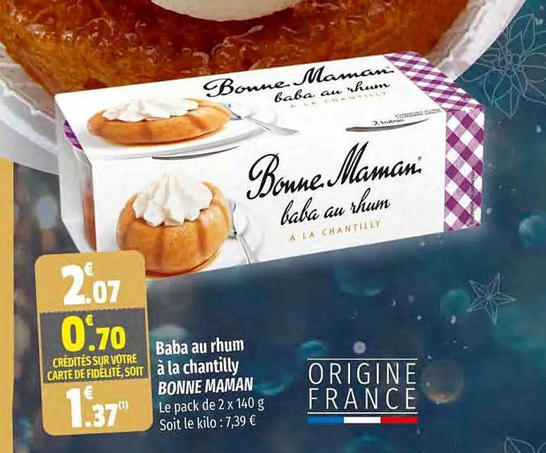 Promo Baba au rhum à la chantilly bonne maman chez Coccinelle Supermarché