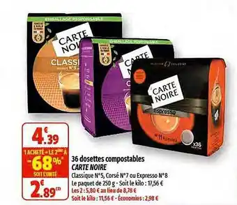 36 dosettes compostables carte noire