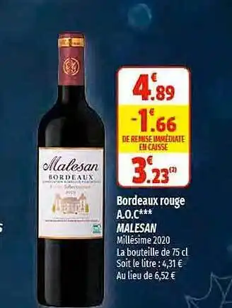 Coccinelle Supermarché Bordeaux rouge a.o.c. malesan offre