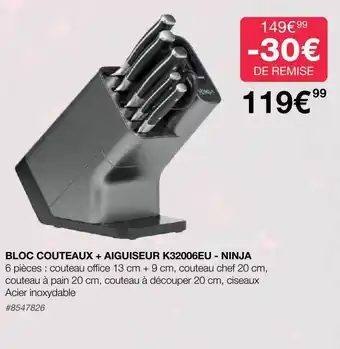 Costco Bloc couteaux + aiguiseur k32006eu - ninja offre
