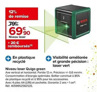 Castorama Niveau laser quigo green bosch offre