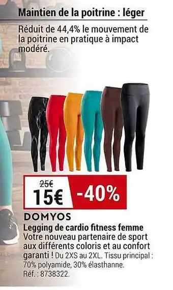 Decathlon Legging de cardio fitness femme domyos offre