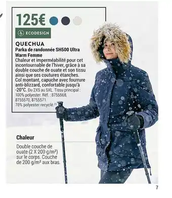 Decathlon Parka de randonnée sh500 ultra warm femme quechua offre