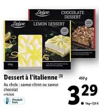 Lidl Dessert à l'italienne deluxe offre