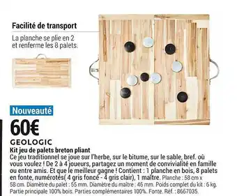 Decathlon Kit jeu de palets breton pliant geologic offre