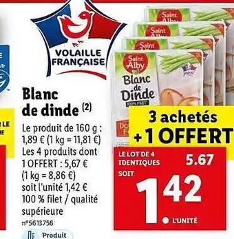 Lidl Blanc de dinde saint alby offre