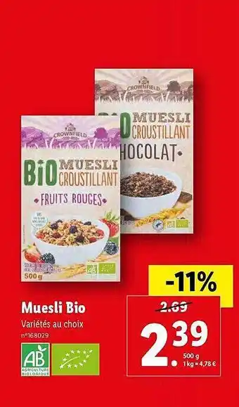Lidl Muesli bio offre