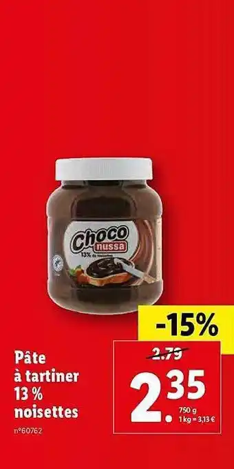 Lidl Pâte à tartiner 13% noisettes offre