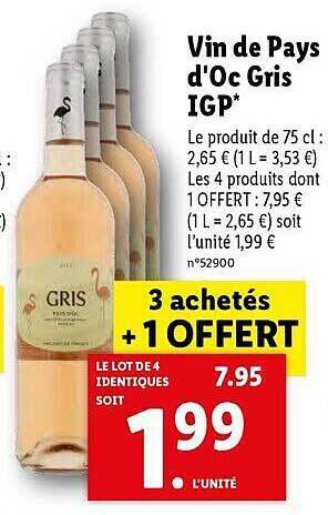 Lidl Vin de pays d'oc gris igp offre