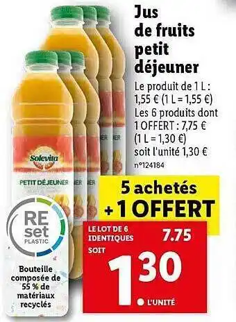 Lidl Jus de fruits petit déjeuner offre