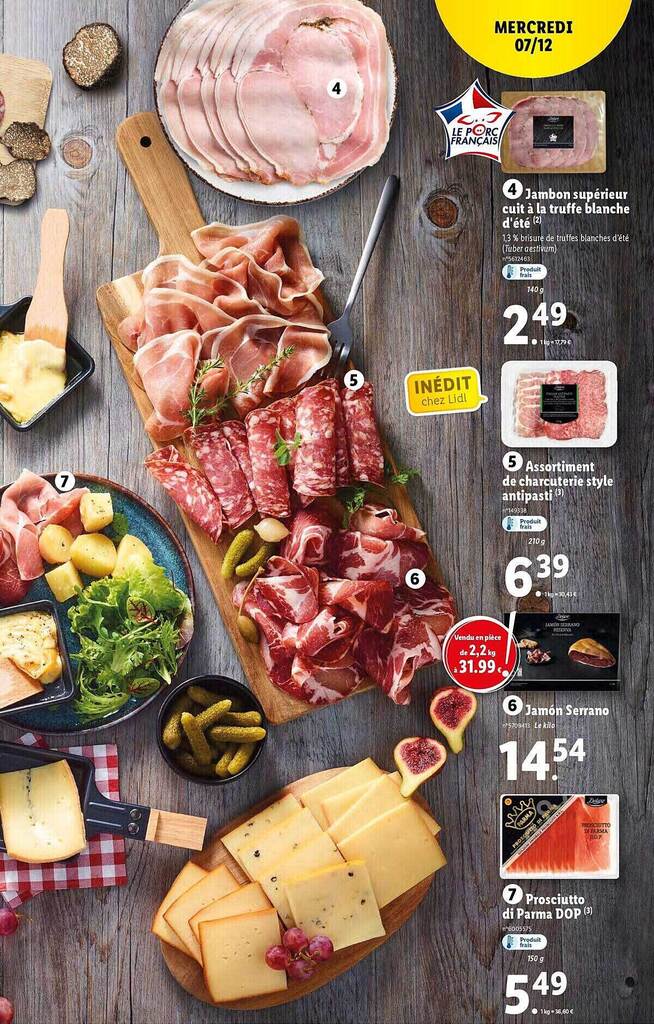 Promo Jambon supérieur cuit à la truffe blanche d'été, assortiment de