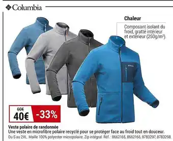 Decathlon Veste polaire de randonnée columbia offre