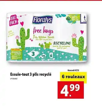 Lidl Essuie-tout 3 plis recyclé floralys offre