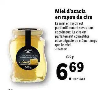 Lidl Miel d'acacia en rayon de cire deluxe offre