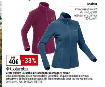 Decathlon Veste polaire columbia de randonnée montagne femme offre
