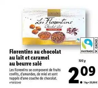 Lidl Florentins au chocolat au lait et caramel au beurre salé favorina offre