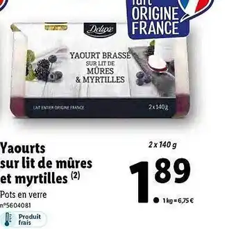 Lidl Yaourts sur lit de mûres et myrtilles deluxe offre