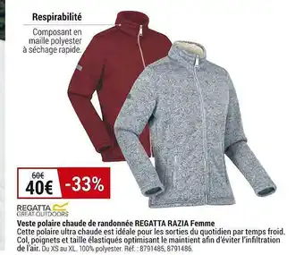 Decathlon Veste polaire chaude de randonnée regatta razia femme offre