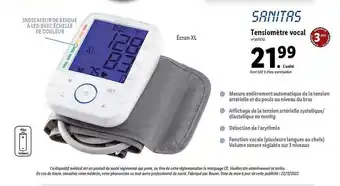 Lidl Tensiomètre vocal sanitas offre