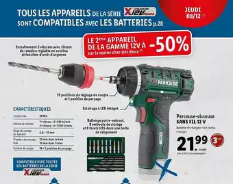 Lidl Perceuse-visseuse sans fil 12v parkside offre