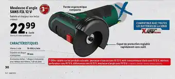 Lidl Meuleuse d'angle sans fil 12v parkside offre