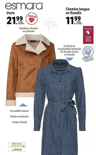 Lidl Veste esmara, chemise longue en flanelle esmara offre