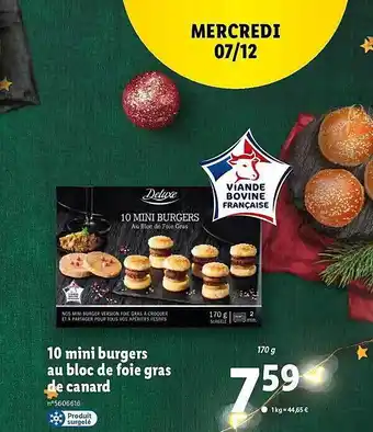 Lidl 10 mini burgers au bloc de foie gras de canard deluxe offre