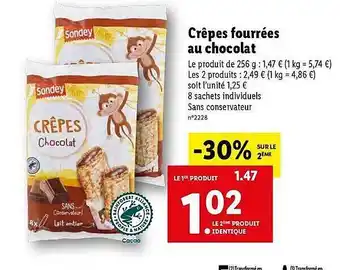 Lidl Crêpes fourrées au chocolat sondey offre