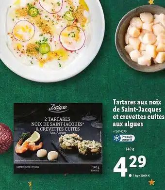 Lidl Tartares aux noix de saint-jacques et crevettes cuites aux algues deluxe offre