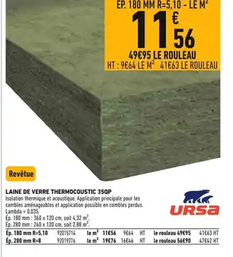 Batkor Ursa laine de verre thermocoustic 35qp offre