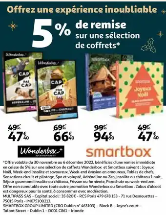 Auchan Offrez une expérience inoubliable 5% de remise sur une sélection de coffrets offre